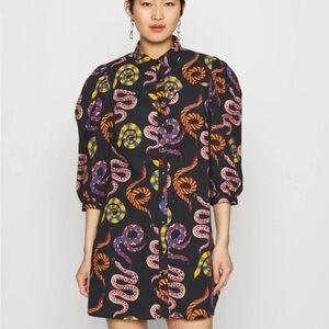 Farm Rio boho western chic Colorful Snake Print Dress XS